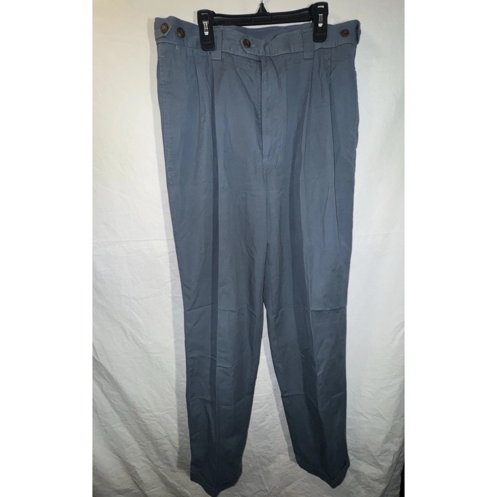 Vintage Green Label Dockers Pants Mens 33x34 Blue Pleated Cotton Trousers Chino